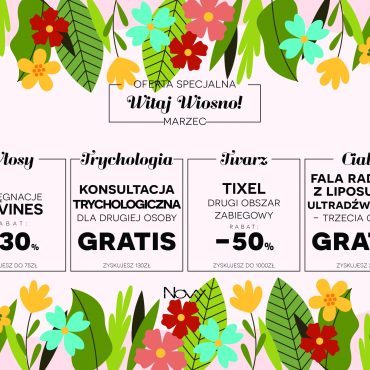 Promocja na zabiegi pielęgnacyjne na włosy davines, konsultacje trychologiczne dla dwóch osób w cenie jedniej, termoplastyka skóry tixel i liposukcja ultradźwiękowa w Olkuszu w salonie novy