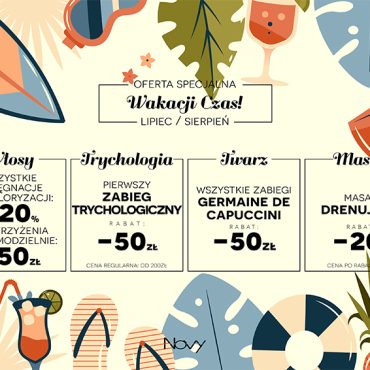 promocja w salonie novy na fryzjerstwo, kosmetykę trychologię i masaże